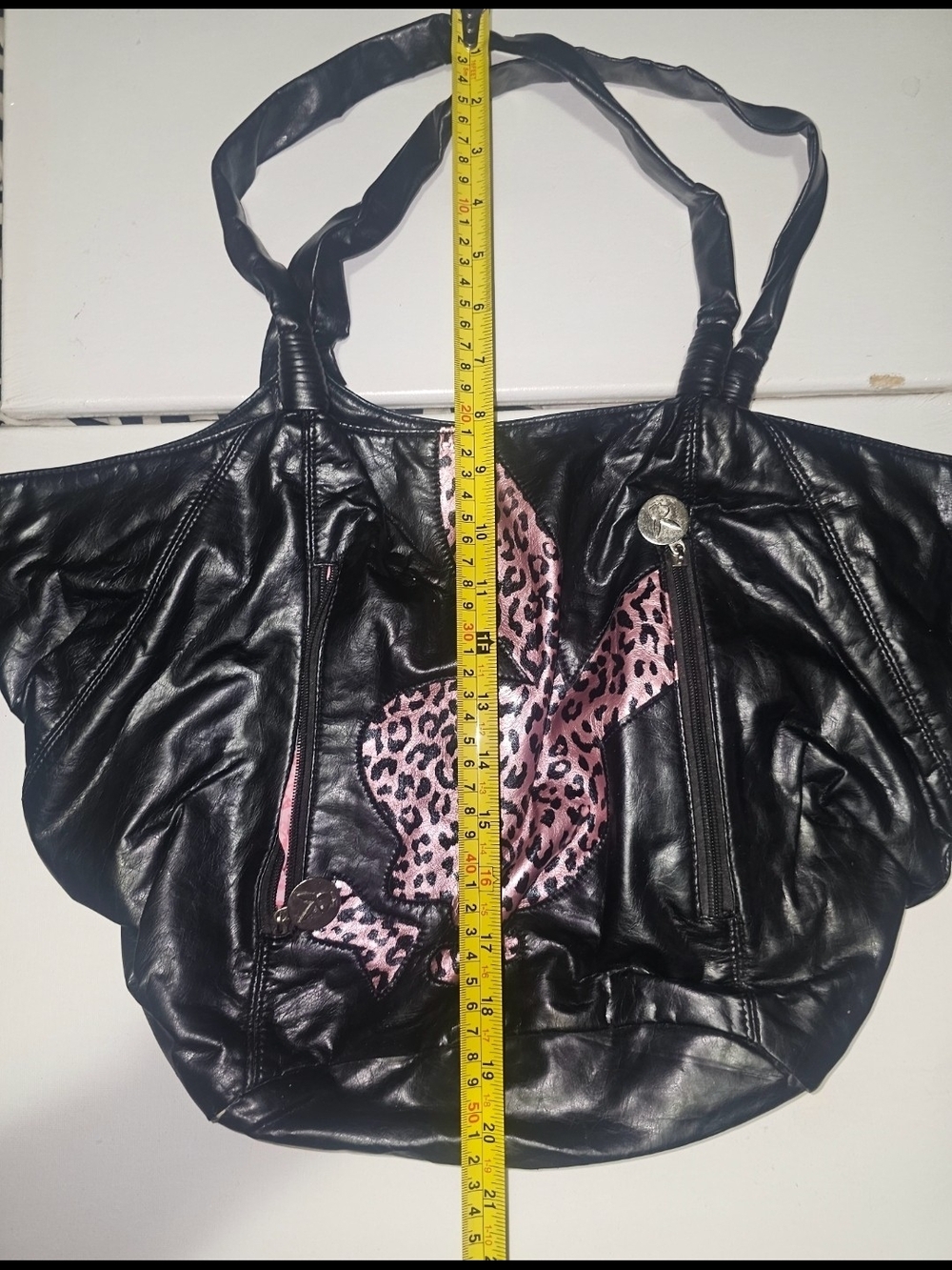 PLAYBOY Black Shoulder Tote with Pink Leopard Accent - Picture 16 of 16